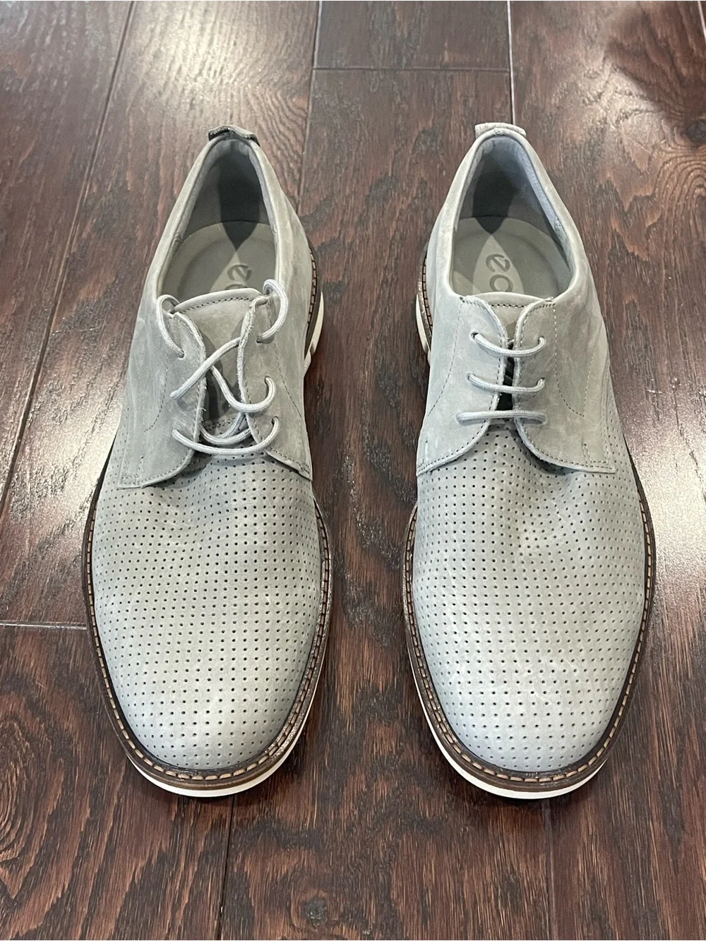 ECCO Men size 42 (8.5/9US) Melbourne Oxford gray suede preforated dress shoes